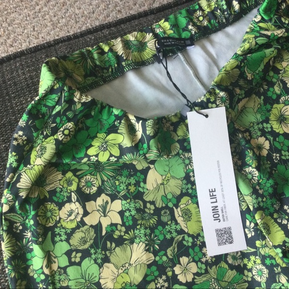 Zara floral green flare bell bottom pants small - Picture 3 of 4